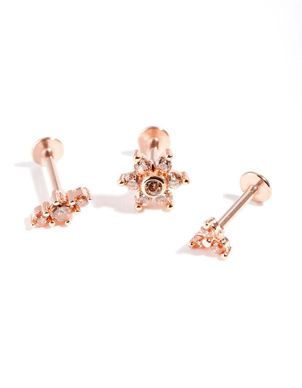 Rose Gold Surgical Steel Flower Flat Back Earring Pack