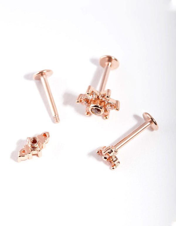Rose Gold Surgical Steel Flower Flat Back Earring Pack