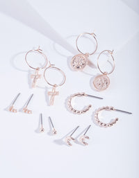 Rose Gold Medallion Mix Earring Pack - link has visual effect only