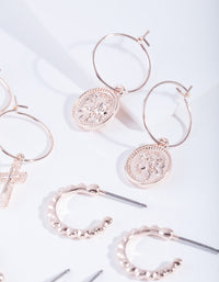 Rose Gold Medallion Mix Earring Pack - link has visual effect only
