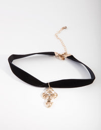 Suedette Choker with Antique Gold Cross - link has visual effect only
