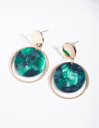 Gold Circle Blue Acrylic Disc Earrings - link has visual effect only