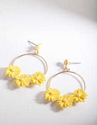 Yellow Daisy Hoop Drop Earrings - link has visual effect only