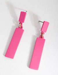 Pink Flat Rectangle Drop Earrings - link has visual effect only