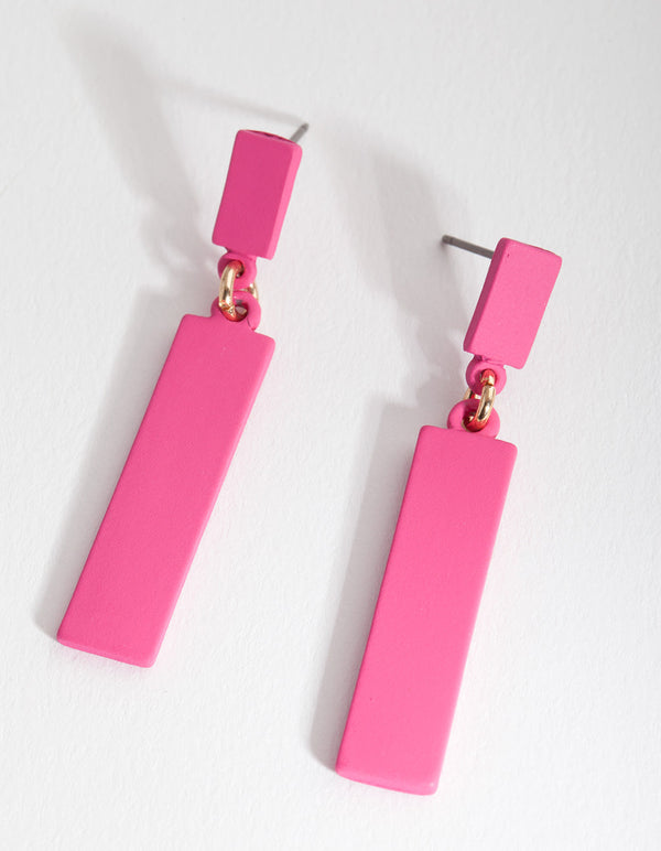 Pink Flat Rectangle Drop Earrings