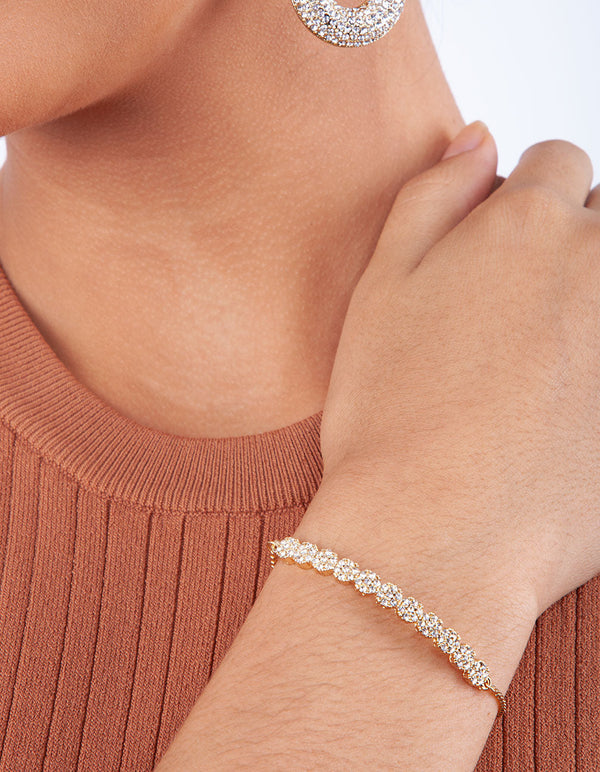 Gold Diamante Ball Toggle Row Bracelet
