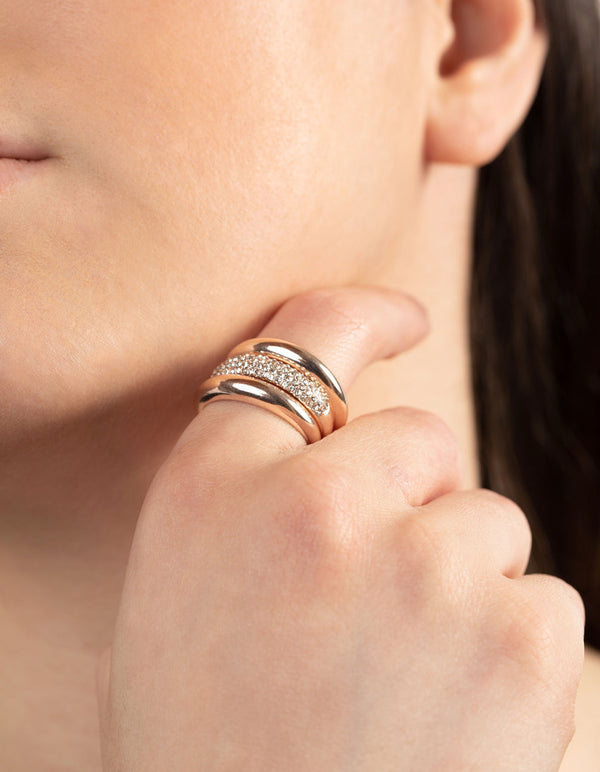 Rose Gold Layered Diamante Ring