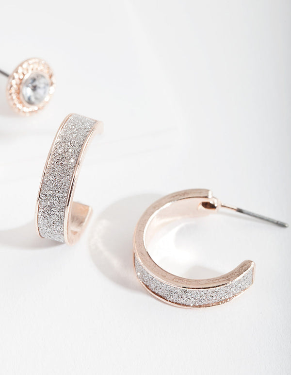 Rose Gold Diamante and Glitter Earring Pack