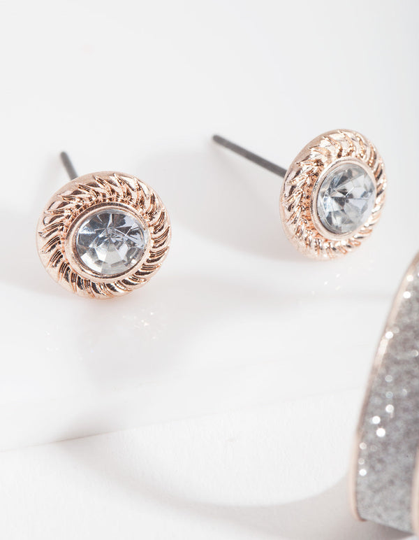 Rose Gold Diamante and Glitter Earring Pack