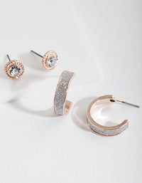 Rose Gold Diamante and Glitter Earring Pack - link has visual effect only