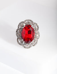 Rhodium Red Stone Statement Ring - link has visual effect only
