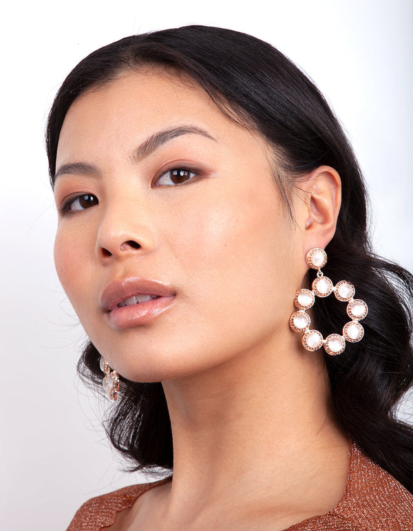 Rose Gold Diamante Catseye Drop Earrings