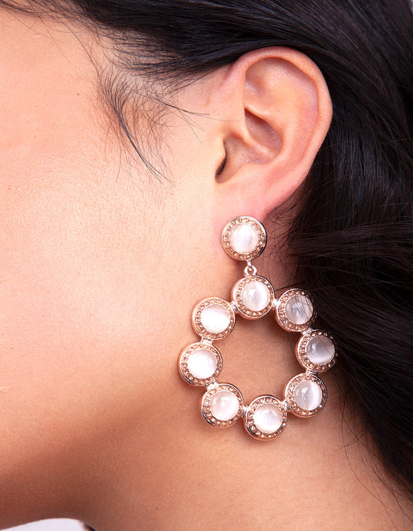 Rose Gold Diamante Catseye Drop Earrings