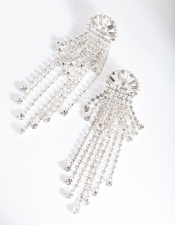 Silver Diamante Fringe Drop Earrings