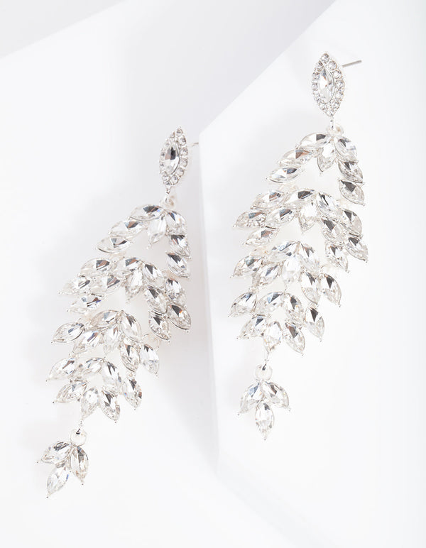 Silver Navette Stone Drop Earrings