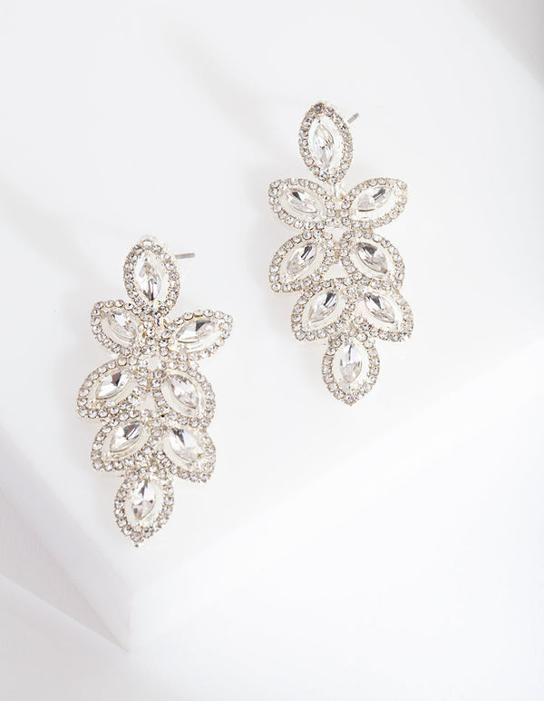 Silver Flower Gem Drop Earrings
