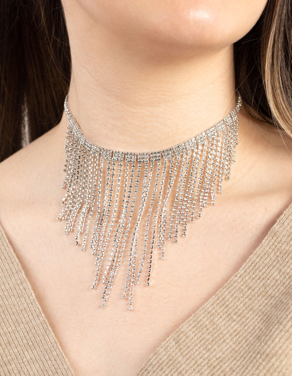 Silver Diamante Fringe Choker
