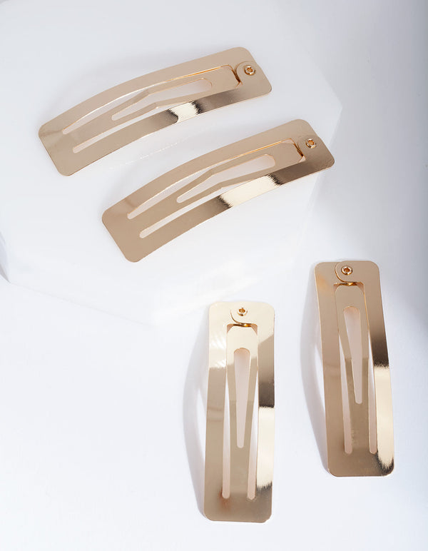 Gold Rectangle Hair Snap 4 Pack