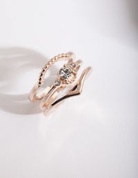 Rose Gold Diamante 3 Band Ring Stack - link has visual effect only