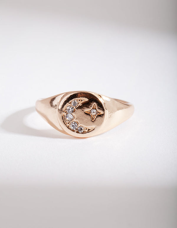 Gouden hemelse diamant maanring