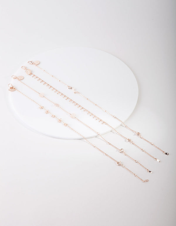 Rose Gold Floral Anklet Bracelet 4 Pack