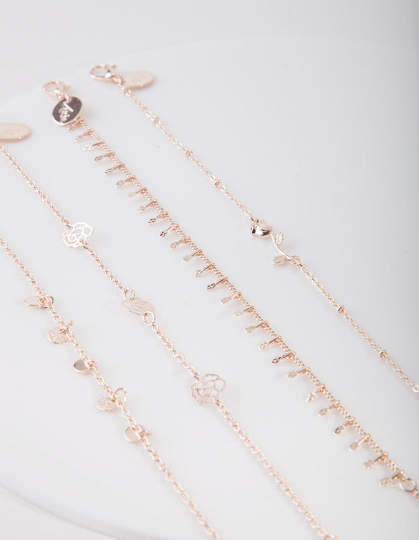 Rose Gold Floral Anklet Bracelet 4 Pack