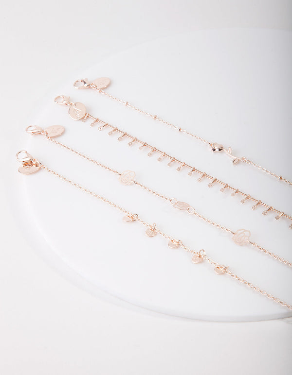 Rose Gold Floral Anklet Bracelet 4 Pack