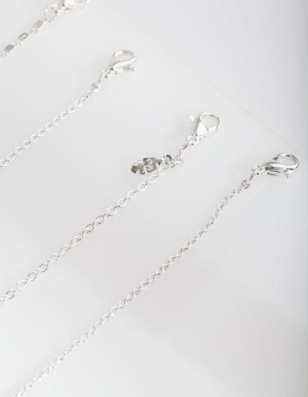 Silver Pin Diamante Anklet Bracelet Pack