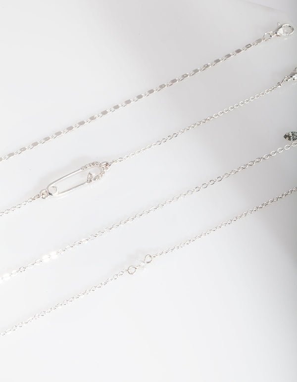 Silver Pin Diamante Anklet Bracelet Pack