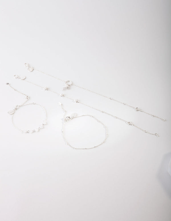 Silver Lightning Bolt Anklet Bracelet Pack