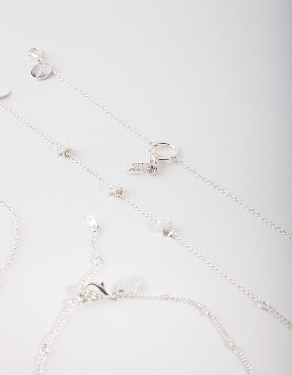 Silver Lightning Bolt Anklet Bracelet Pack