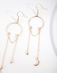 Złote kolczyki z okręgiem i półksiężycem - link has visual effect only