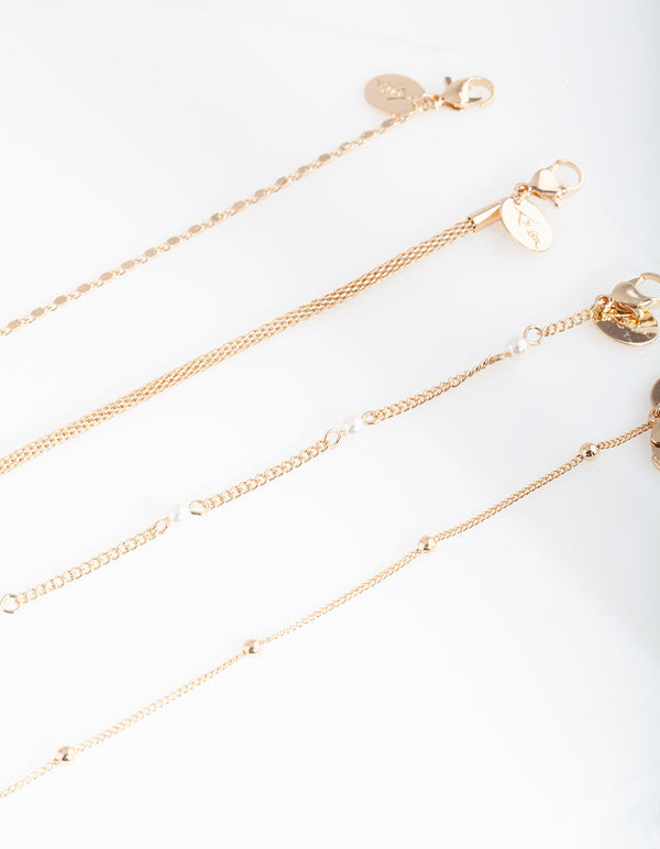 Gold Chain Pearl Anklet Bracelet Pack
