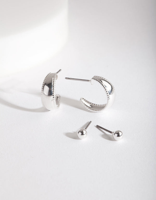 Rhodium Detailed Hoop Earring Pack