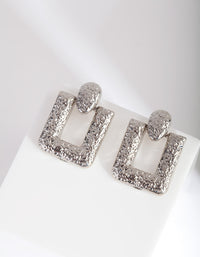Rhodium Textured Square Drop Earrings - link has visual effect only