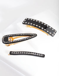Black Diamante Multi Hair Clip 3-Pack - link has visual effect only