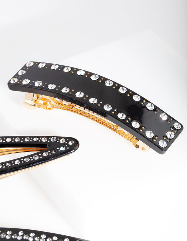 Black Diamante Multi Hair Clip 3-Pack
