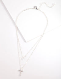 Zilveren ketting met meerdere rijen kruisjes en kubieke zirkonia - link has visual effect only