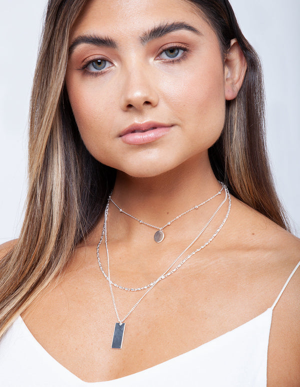 Silver Mixed Chain Choker Necklace