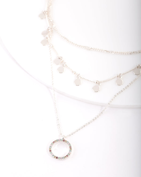 Silver Disc and Circle Charm Choker