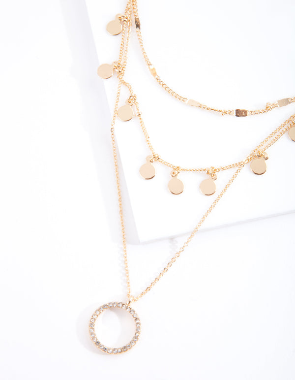 Gold Essential Disk & Circle Charm Choker Necklace