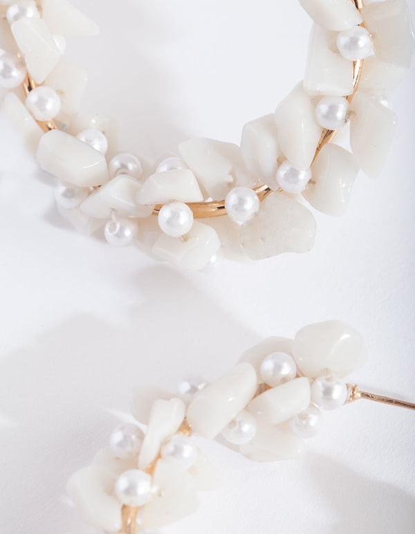 White Stone Pearl Hoop Earrings