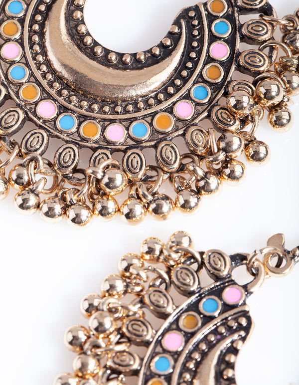 Antique Gold Colourful Disc Drop Earrings