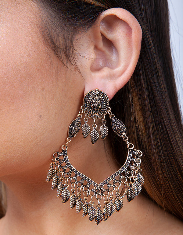 Antique Gold Leaf Detailed Drop Earrings