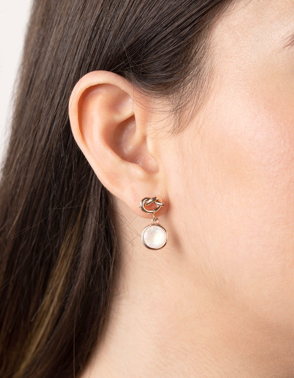 Rose Gold Diamond Simulant Knot Drop Earrings