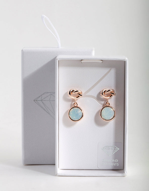 Rose Gold Diamond Simulant Knot Drop Earrings