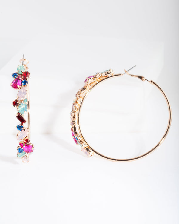 Gold Pastel Gem Hoop Earrings