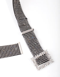 Zwarte mesh diamante riem - link has visual effect only