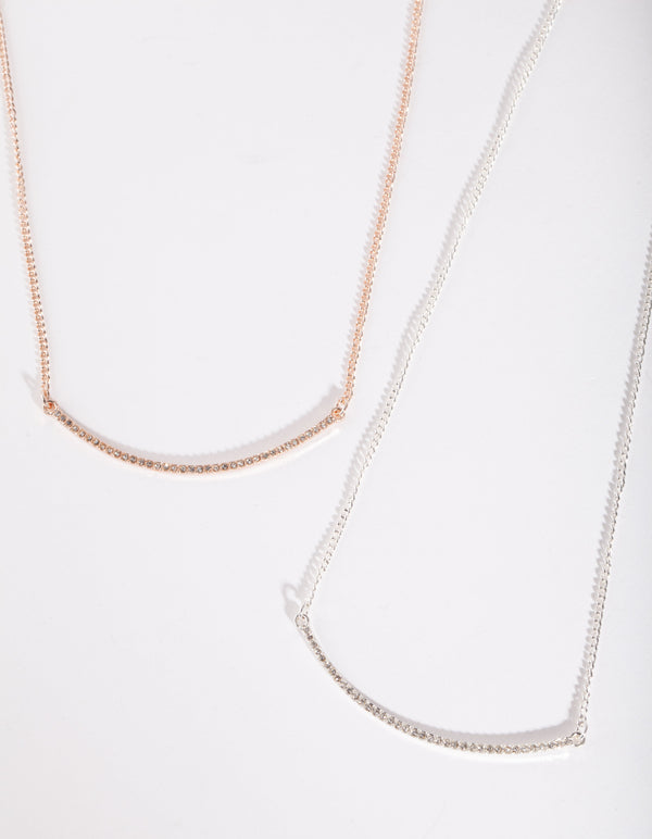 Mixed Metal Diamante Smile Necklace 2 Pack
