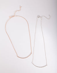 Mixed Metal Diamante Smile Necklace 2 Pack - link has visual effect only